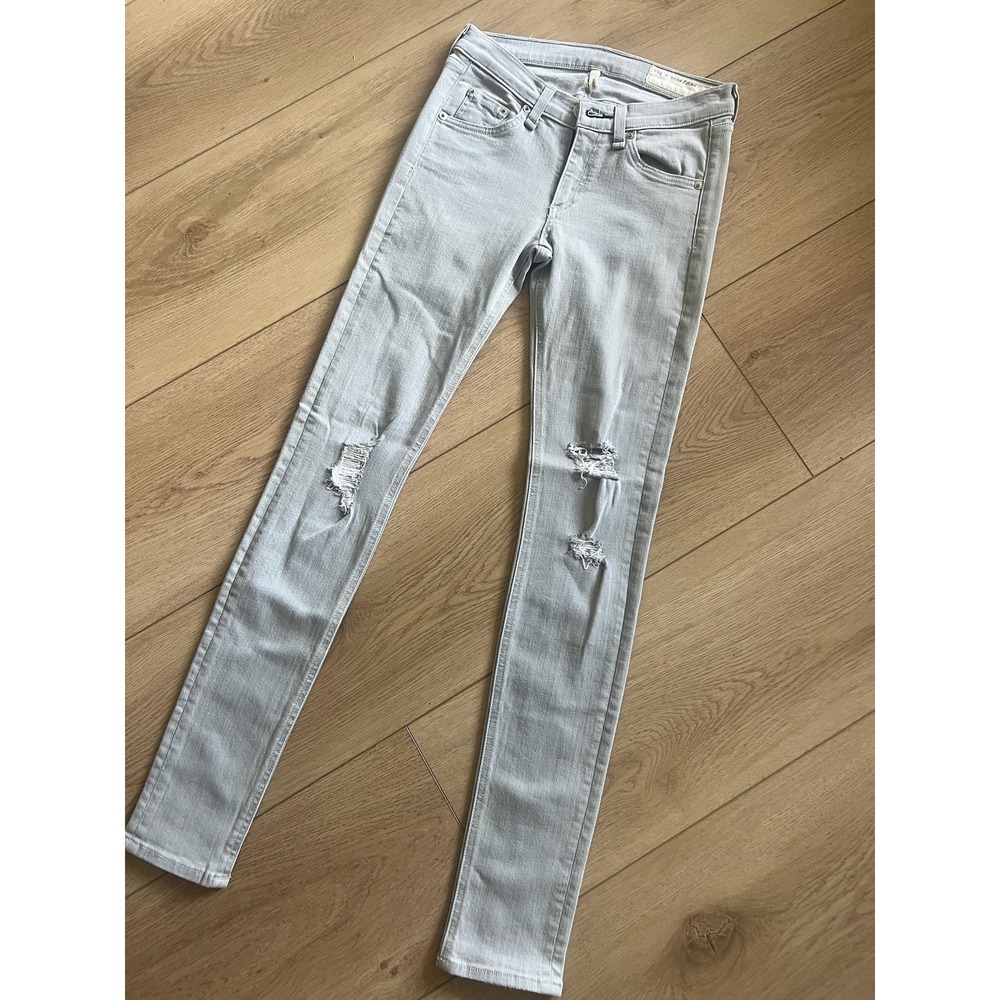 Rag & Bone Distressed Skinny Jeans Size 25‎ Light Gray Wash Denim